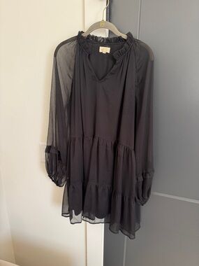 Lena Black Sheer Tiered Long-Sleeve Tunic